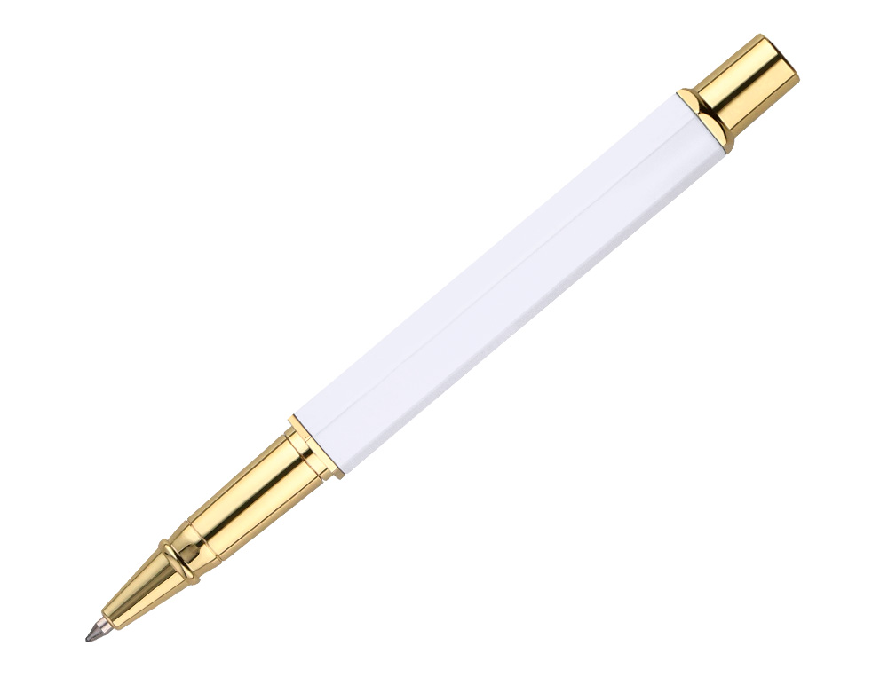 BOLIGRAFO BELIUS MACARON BLISS FORMA HEXAGONAL COLOR BLANCO Y DORADO TINTA AZUL CAJA DE DISEO