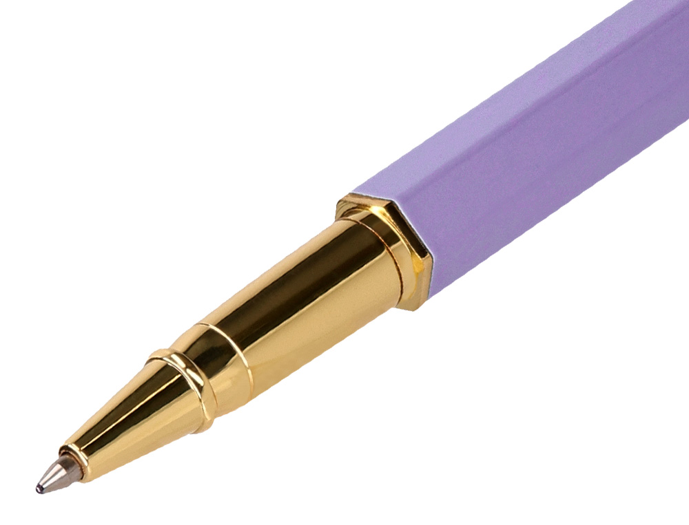 BOLIGRAFO BELIUS MACARON BLISS FORMA HEXAGONAL COLOR MORADO Y DORADO TINTA AZUL CAJA DE DISEO