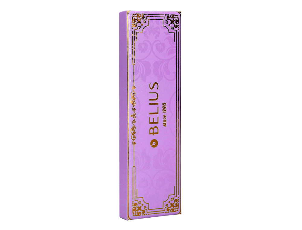 BOLIGRAFO BELIUS MACARON BLISS FORMA HEXAGONAL COLOR MORADO Y DORADO TINTA AZUL CAJA DE DISEO