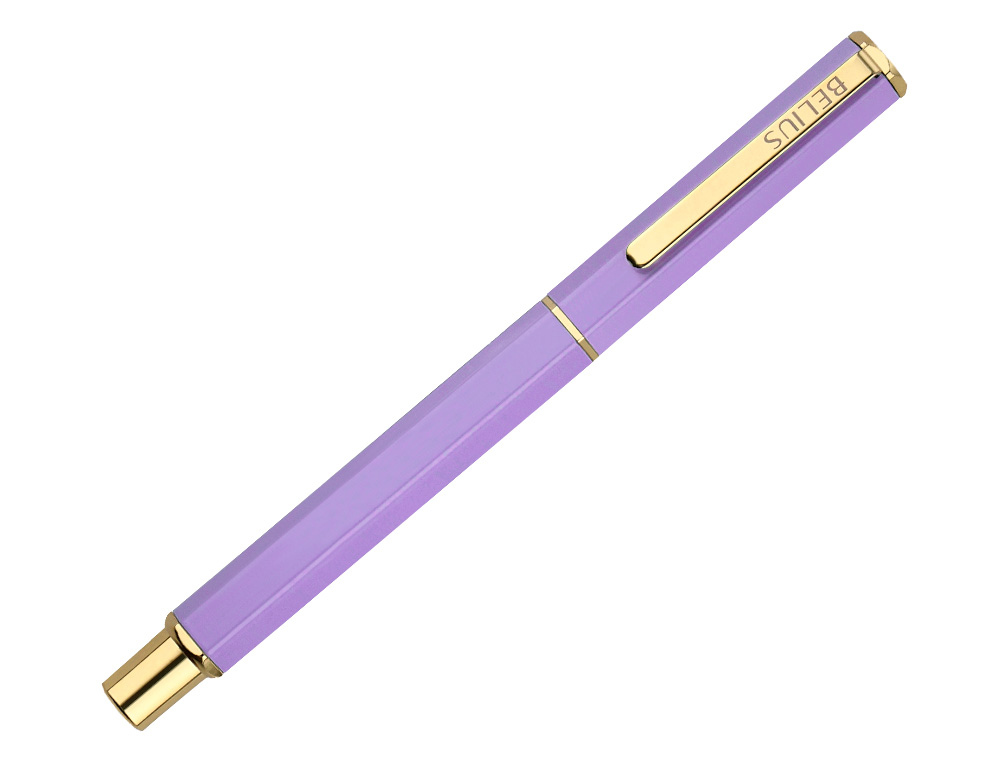 BOLIGRAFO BELIUS MACARON BLISS FORMA HEXAGONAL COLOR MORADO Y DORADO TINTA AZUL CAJA DE DISEO