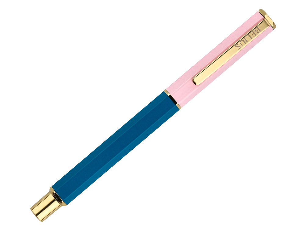 BOLIGRAFO BELIUS MACARON BLISS FORMA HEXAGONAL COLOR ROSA/ AZUL Y DORADO TINTA AZUL CAJA DE DISEO