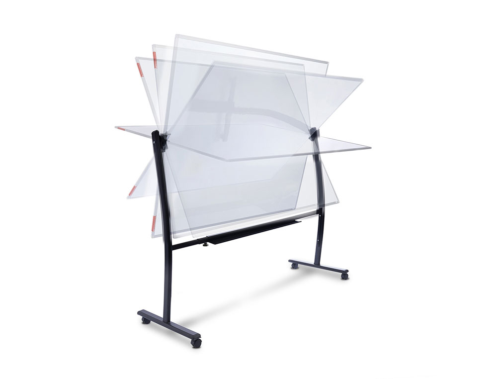 PIZARRA BLANCA ROCADA ACERO VITRIFICADO MAGNETICO MARCO ALUMINIO DOBLE CARA VOLTEABLE CURVE 120X150 CM