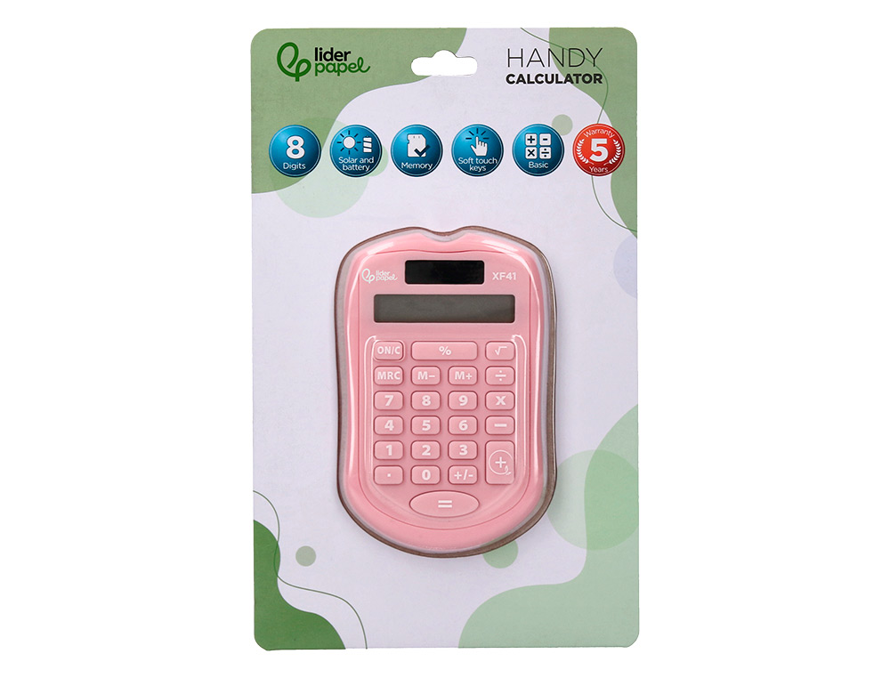 CALCULADORA LIDERPAPEL BOLSILLO XF41 8 DIGITOS SOLAR Y PILAS COLOR ROSA 94X59,5X10,5MM