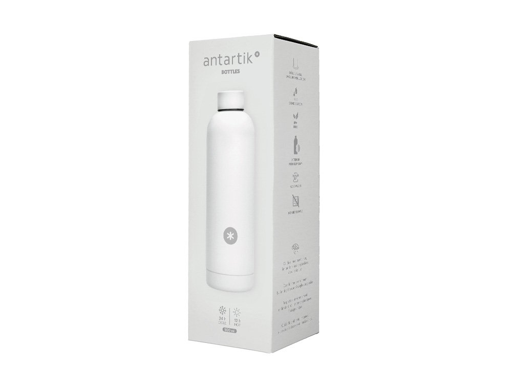 BOTELLA PORTALIQUIDOS ANTARTIK ISOTERMICA ACERO INOXIDABLE LIBRE DE BPA COLOR BLANCO 500 ML