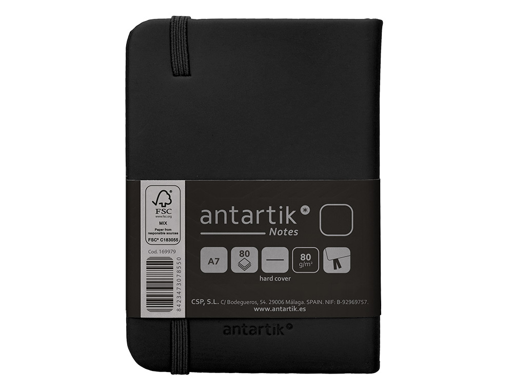 CUADERNO CON GOMILLA ANTARTIK NOTES TAPA DURA A7 HOJAS LISAS NEGRO 80 HOJAS 80 GR FSC