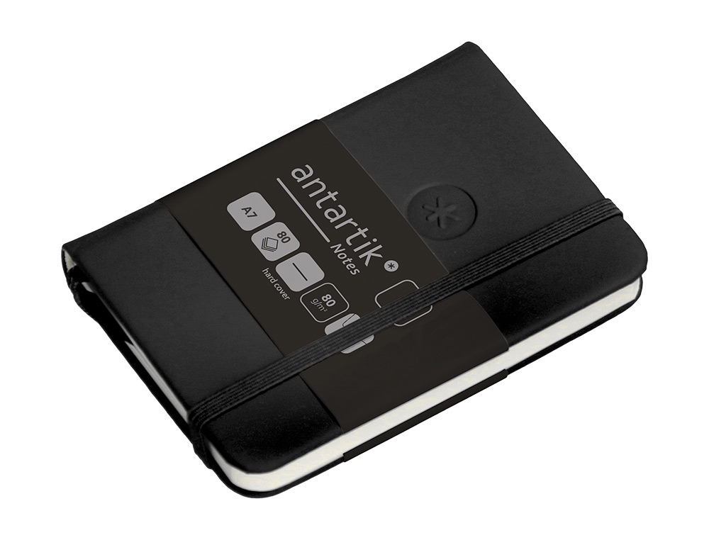 CUADERNO CON GOMILLA ANTARTIK NOTES TAPA DURA A7 HOJAS LISAS NEGRO 80 HOJAS 80 GR FSC