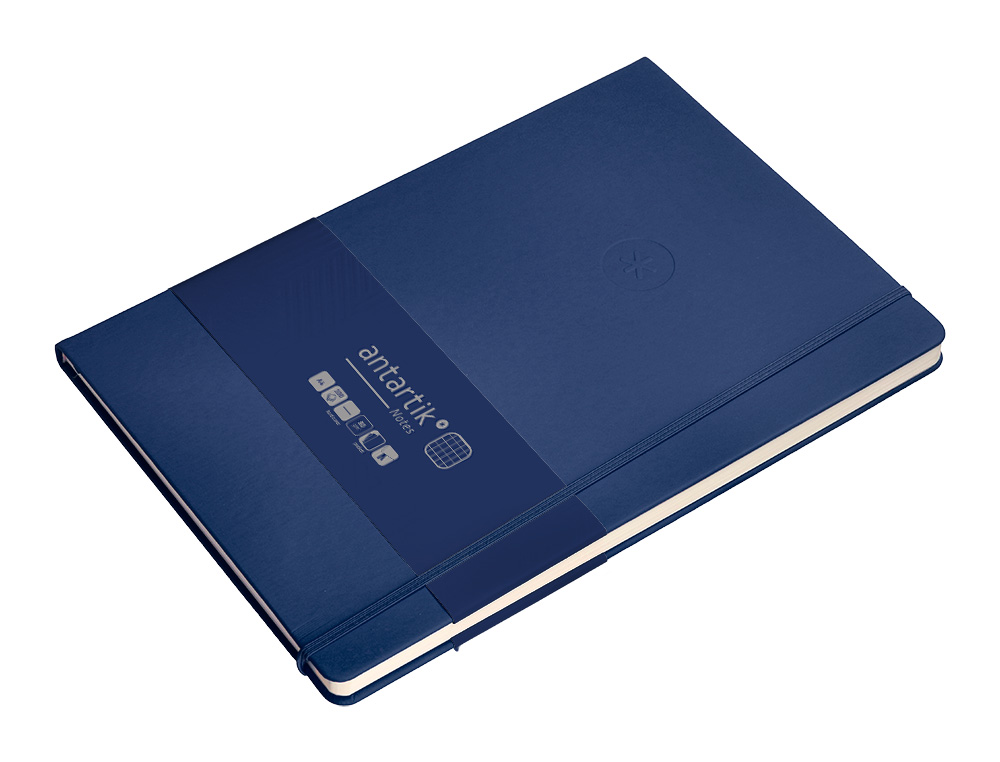 CUADERNO CON GOMILLA ANTARTIK NOTES TAPA DURA A4 HOJAS CUADRICULA AZUL MARINO 100 HOJAS 80 GR FSC
