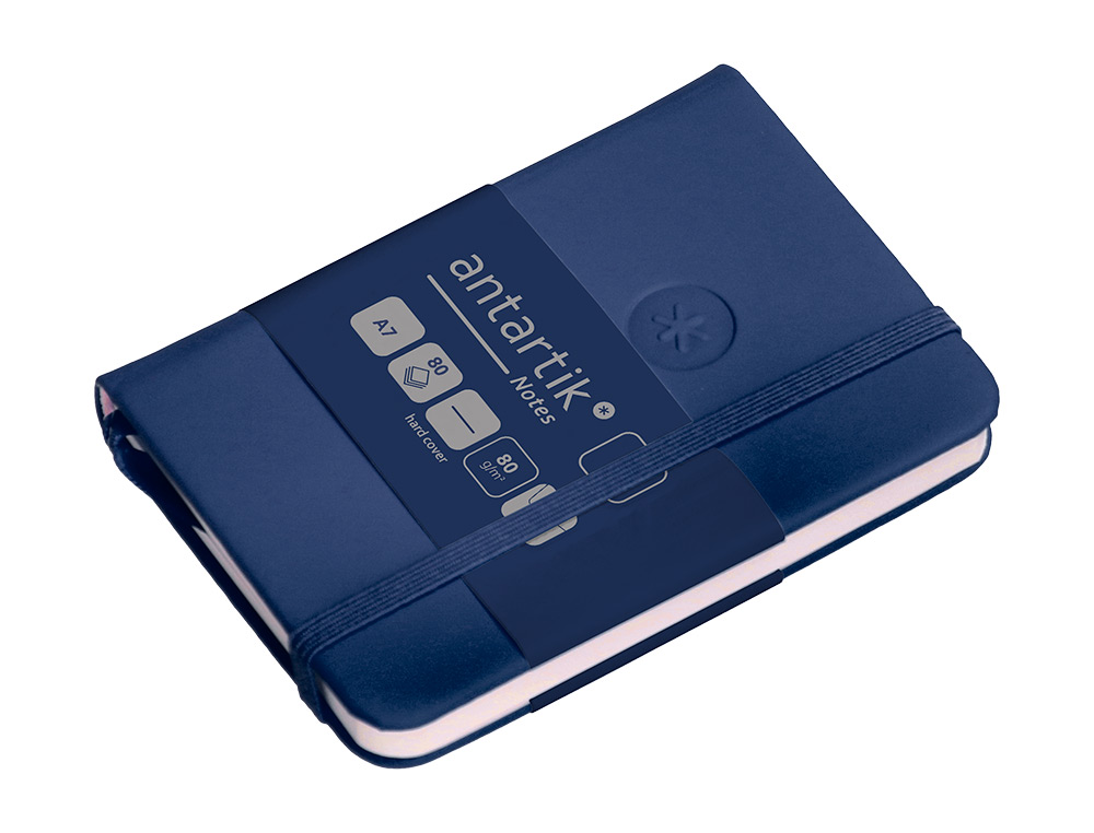CUADERNO CON GOMILLA ANTARTIK NOTES TAPA DURA A7 HOJAS LISAS AZUL MARINO 80 HOJAS 80 GR FSC