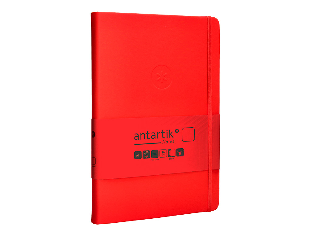 CUADERNO CON GOMILLA ANTARTIK NOTES TAPA DURA A5 HOJAS LISAS ROJO 100 HOJAS 80 GR FSC