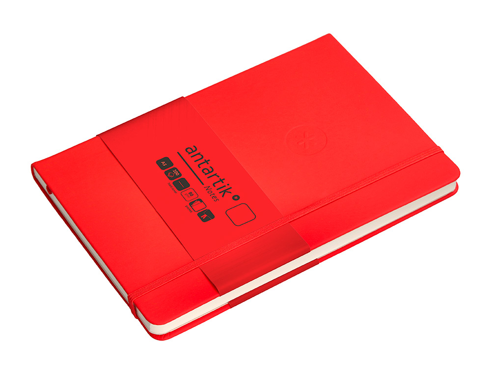 CUADERNO CON GOMILLA ANTARTIK NOTES TAPA DURA A5 HOJAS LISAS ROJO 100 HOJAS 80 GR FSC