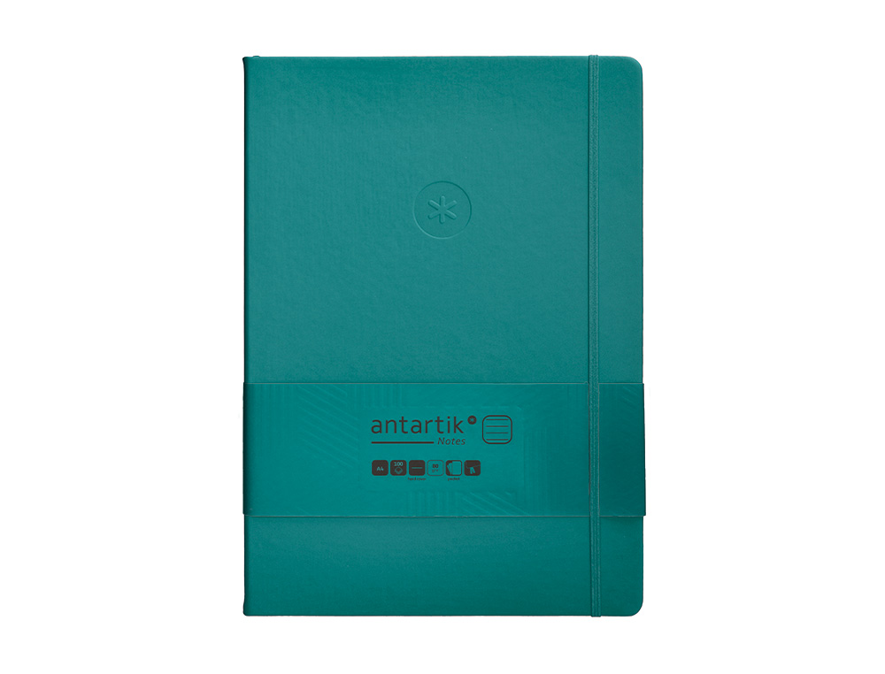 CUADERNO CON GOMILLA ANTARTIK NOTES TAPA DURA A4 HOJAS RAYAS VERDE AGUAMARINA 100 HOJAS 80 GR FSC