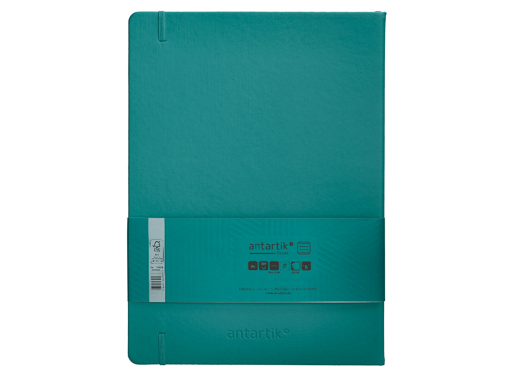 CUADERNO CON GOMILLA ANTARTIK NOTES TAPA DURA A4 HOJAS RAYAS VERDE AGUAMARINA 100 HOJAS 80 GR FSC