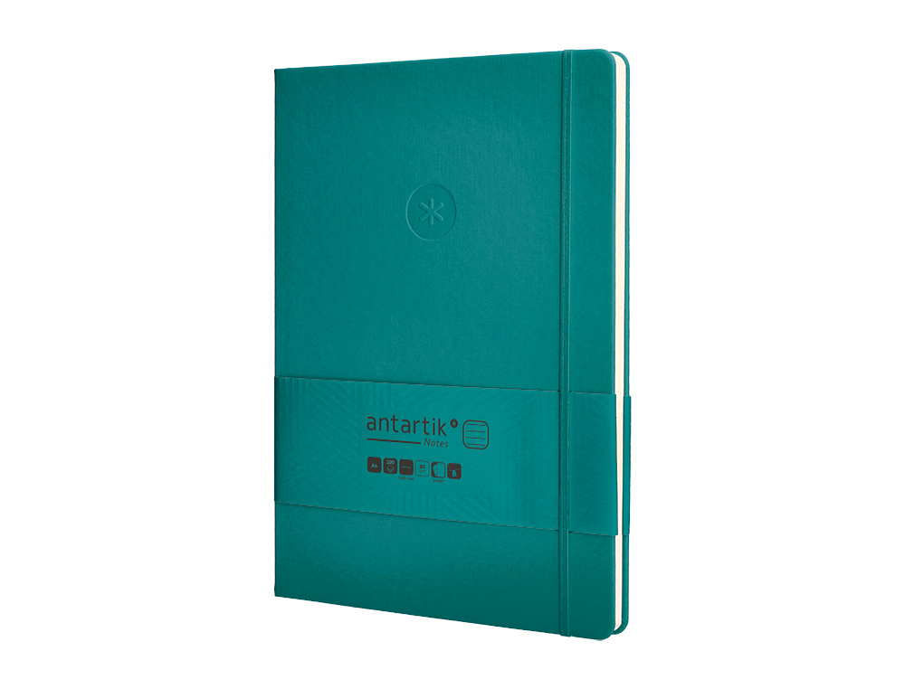 CUADERNO CON GOMILLA ANTARTIK NOTES TAPA DURA A4 HOJAS RAYAS VERDE AGUAMARINA 100 HOJAS 80 GR FSC