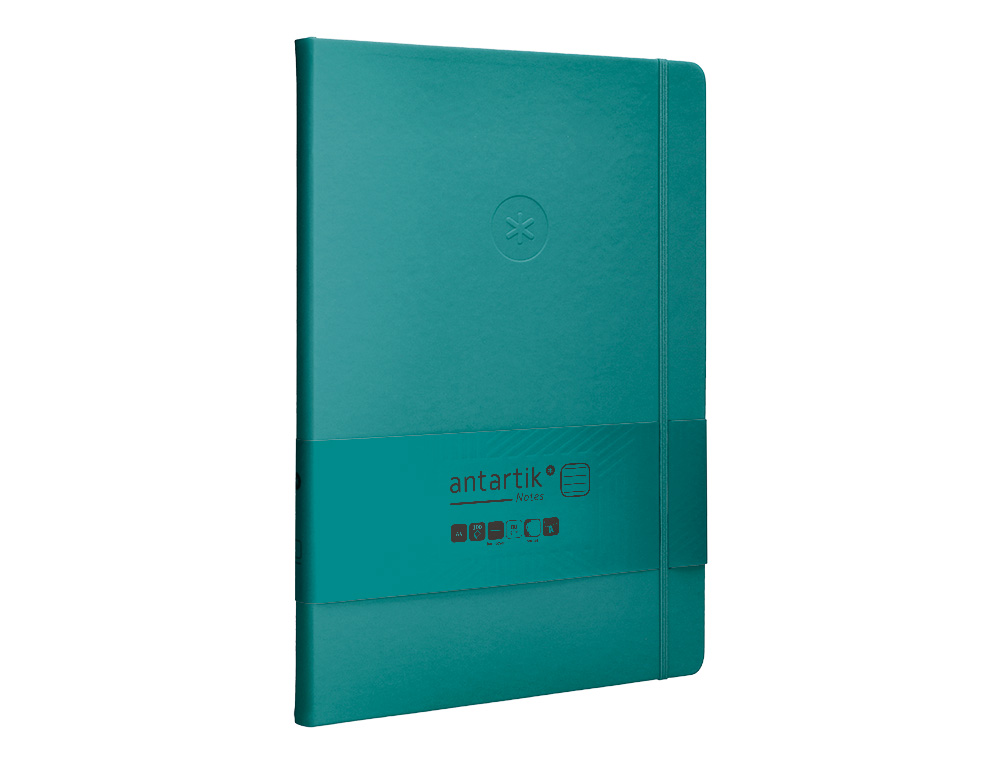 CUADERNO CON GOMILLA ANTARTIK NOTES TAPA DURA A4 HOJAS RAYAS VERDE AGUAMARINA 100 HOJAS 80 GR FSC