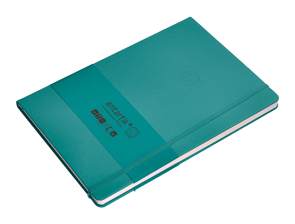 CUADERNO CON GOMILLA ANTARTIK NOTES TAPA DURA A4 HOJAS RAYAS VERDE AGUAMARINA 100 HOJAS 80 GR FSC