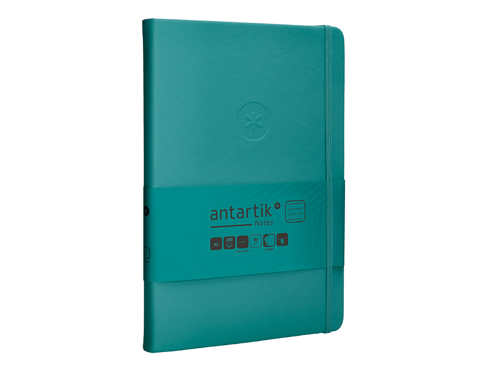 CUADERNO CON GOMILLA ANTARTIK NOTES TAPA DURA A5 HOJAS RAYAS VERDE AGUAMARINA 100 HOJAS 80 GR FSC