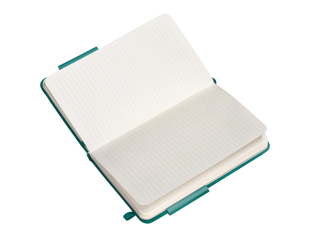 CUADERNO CON GOMILLA ANTARTIK NOTES TAPA DURA A6 HOJAS RAYAS VERDE AGUAMARINA 100 HOJAS 80 GR FSC