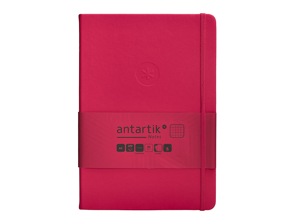 CUADERNO CON GOMILLA ANTARTIK NOTES TAPA DURA A5 HOJAS CUADRICULA BURDEOS 100 HOJAS 80 GR FSC
