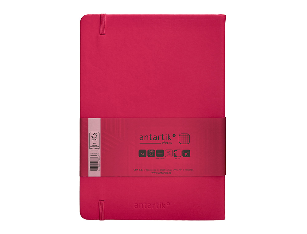 CUADERNO CON GOMILLA ANTARTIK NOTES TAPA DURA A5 HOJAS CUADRICULA BURDEOS 100 HOJAS 80 GR FSC