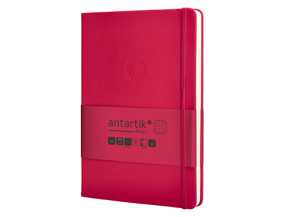 CUADERNO CON GOMILLA ANTARTIK NOTES TAPA DURA A5 HOJAS CUADRICULA BURDEOS 100 HOJAS 80 GR FSC