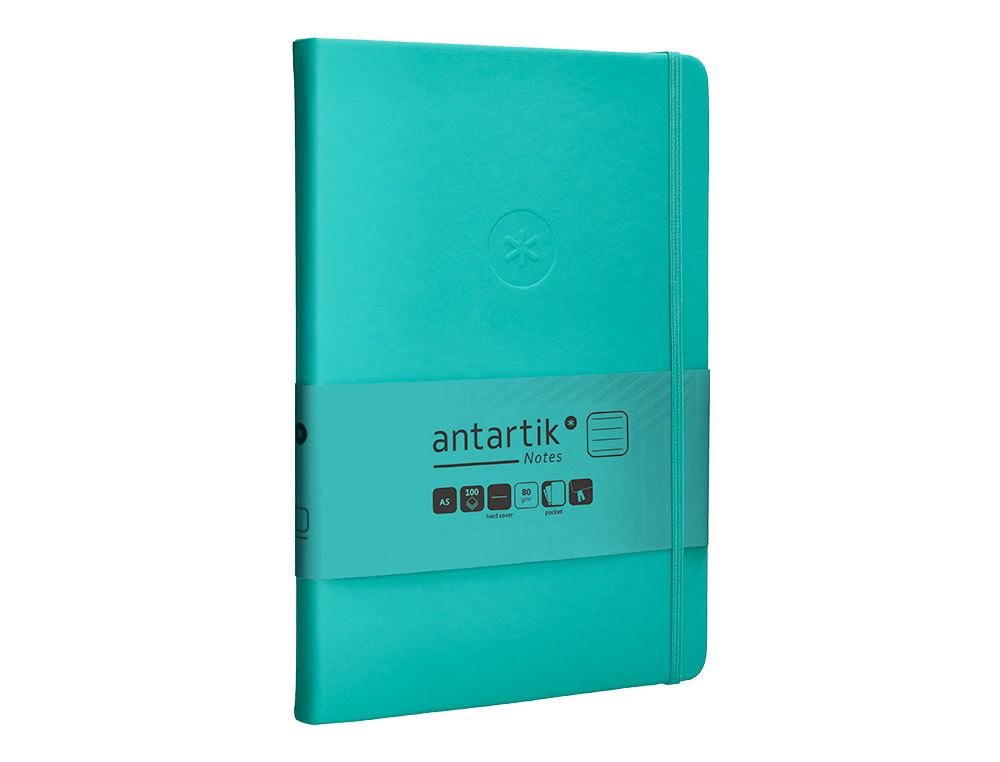 CUADERNO CON GOMILLA ANTARTIK NOTES TAPA DURA A5 HOJAS RAYAS TURQUESA 100 HOJAS 80 GR FSC
