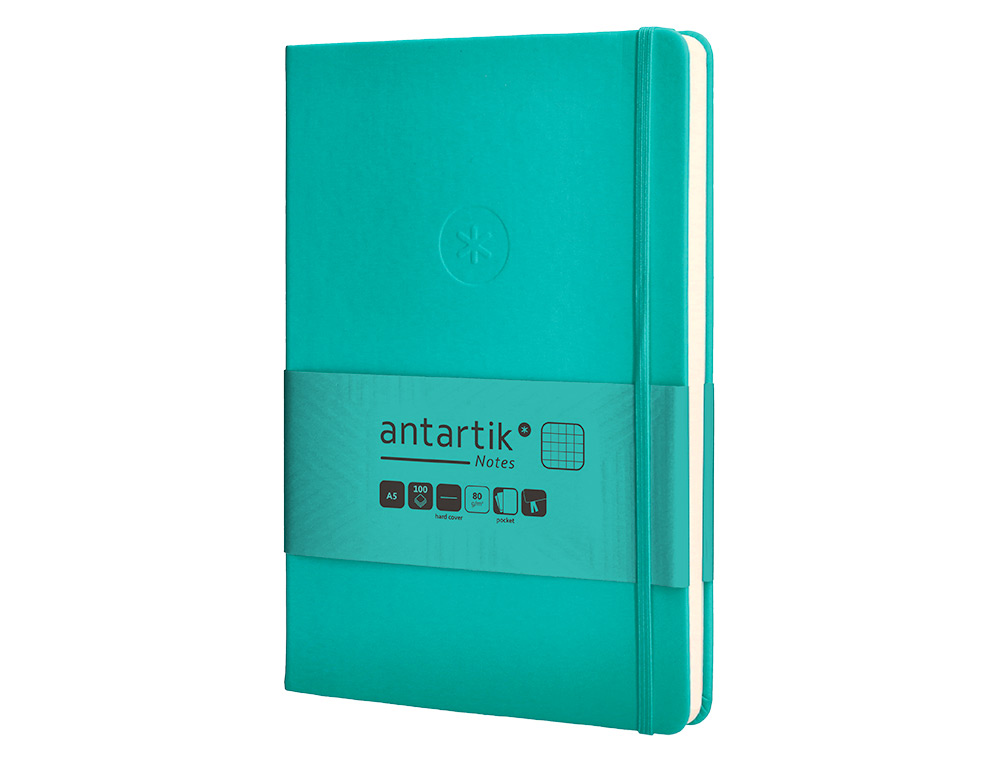 CUADERNO CON GOMILLA ANTARTIK NOTES TAPA DURA A5 HOJAS CUADRICULA TURQUESA 100 HOJAS 80 GR FSC