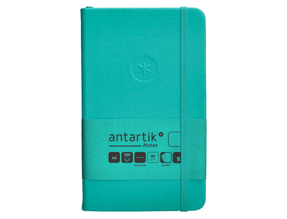 CUADERNO CON GOMILLA ANTARTIK NOTES TAPA DURA A6 HOJAS LISAS TURQUESA 100 HOJAS 80 GR FSC