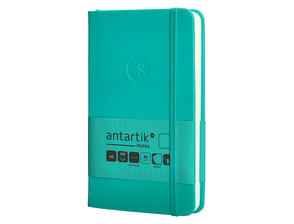 CUADERNO CON GOMILLA ANTARTIK NOTES TAPA DURA A6 HOJAS LISAS TURQUESA 100 HOJAS 80 GR FSC