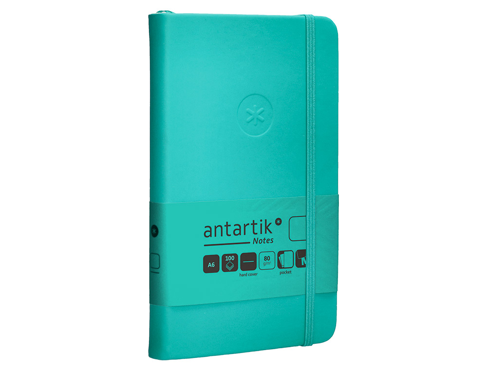 CUADERNO CON GOMILLA ANTARTIK NOTES TAPA DURA A6 HOJAS LISAS TURQUESA 100 HOJAS 80 GR FSC