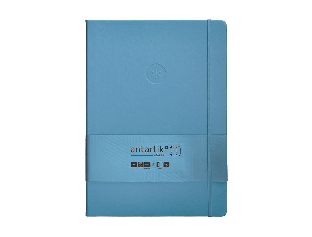 CUADERNO CON GOMILLA ANTARTIK NOTES TAPA DURA A4 HOJAS PUNTOS AZUL CLARO 100 HOJAS 80 GR FSC