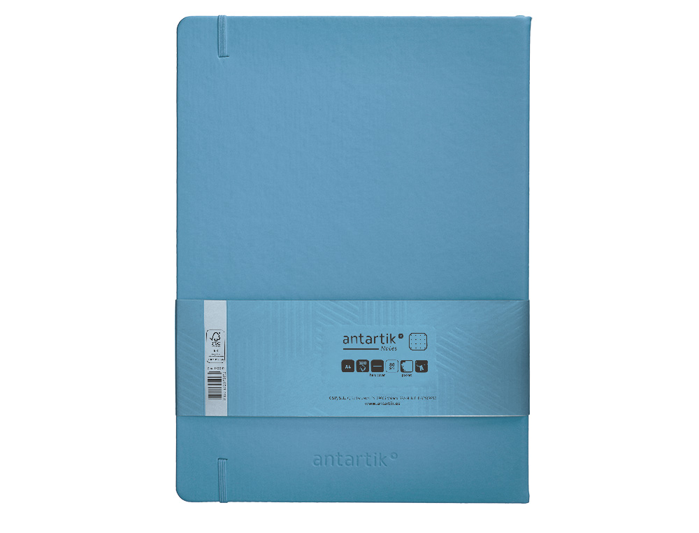 CUADERNO CON GOMILLA ANTARTIK NOTES TAPA DURA A4 HOJAS PUNTOS AZUL CLARO 100 HOJAS 80 GR FSC