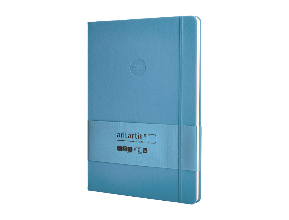 CUADERNO CON GOMILLA ANTARTIK NOTES TAPA DURA A4 HOJAS PUNTOS AZUL CLARO 100 HOJAS 80 GR FSC