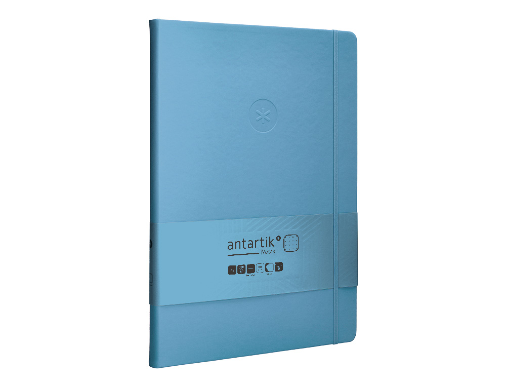 CUADERNO CON GOMILLA ANTARTIK NOTES TAPA DURA A4 HOJAS PUNTOS AZUL CLARO 100 HOJAS 80 GR FSC