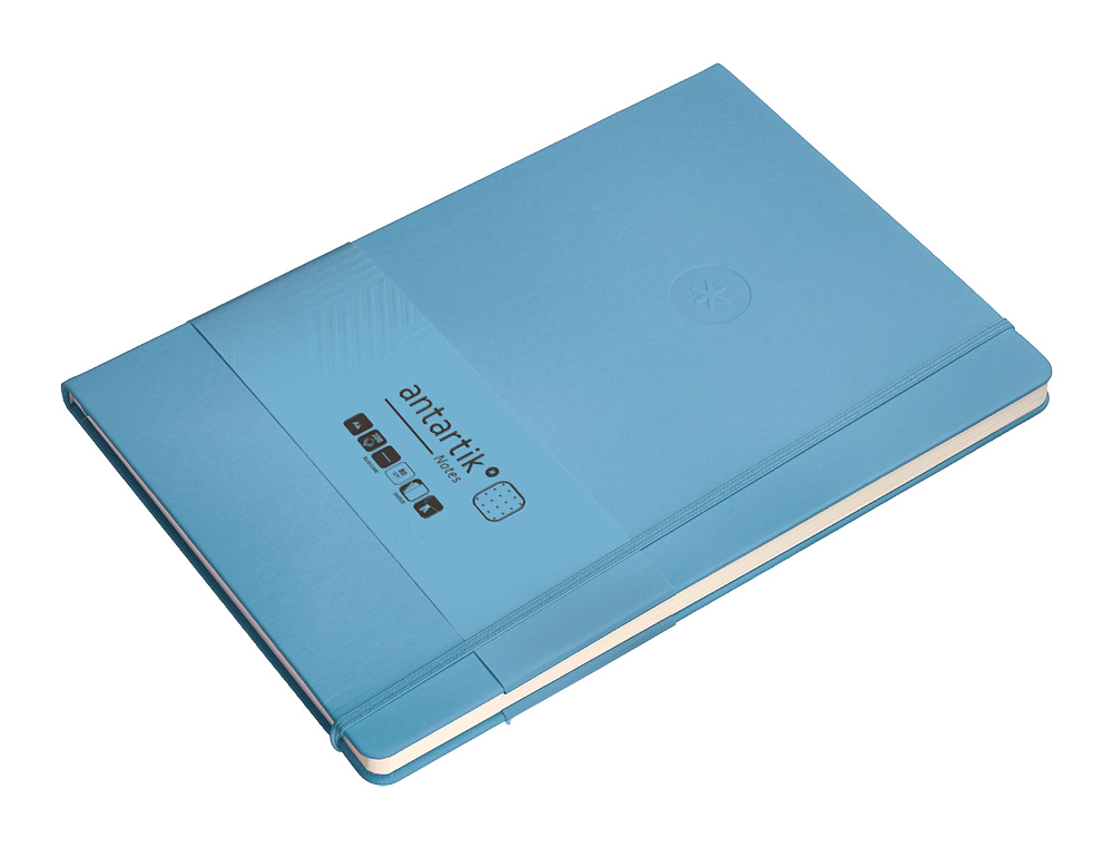 CUADERNO CON GOMILLA ANTARTIK NOTES TAPA DURA A4 HOJAS PUNTOS AZUL CLARO 100 HOJAS 80 GR FSC