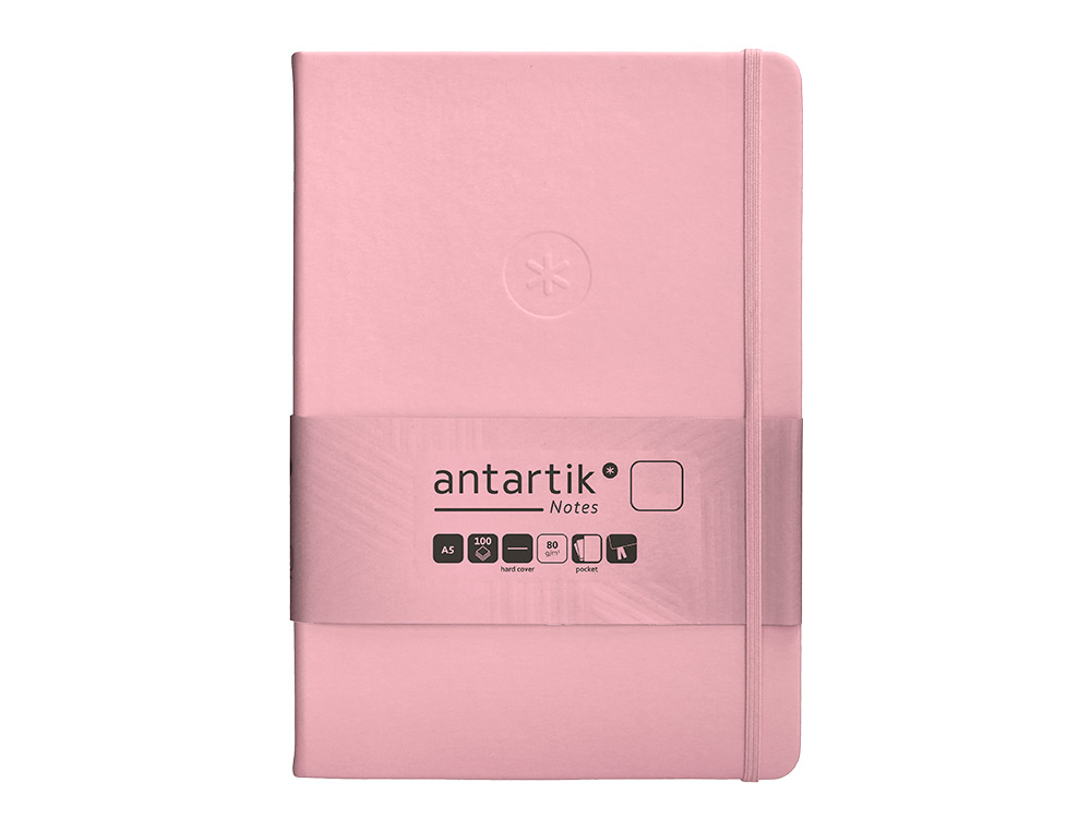 CUADERNO CON GOMILLA ANTARTIK NOTES TAPA DURA A5 HOJAS LISAS ROSA PASTEL 100 HOJAS 80 GR FSC