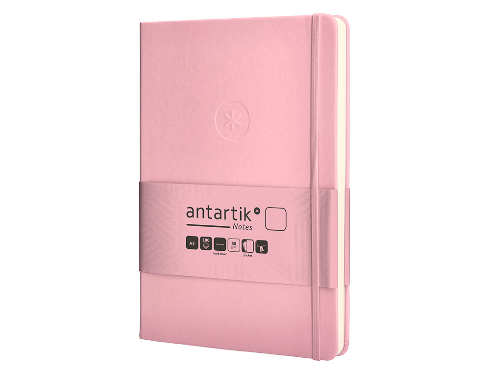 CUADERNO CON GOMILLA ANTARTIK NOTES TAPA DURA A5 HOJAS LISAS ROSA PASTEL 100 HOJAS 80 GR FSC