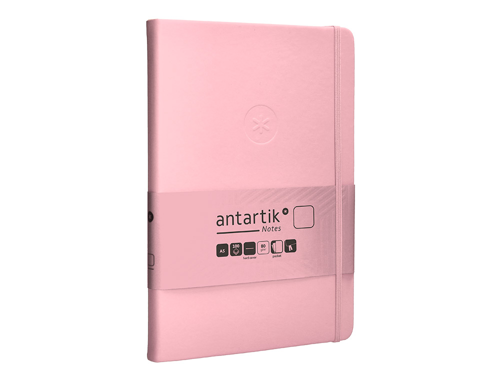 CUADERNO CON GOMILLA ANTARTIK NOTES TAPA DURA A5 HOJAS LISAS ROSA PASTEL 100 HOJAS 80 GR FSC