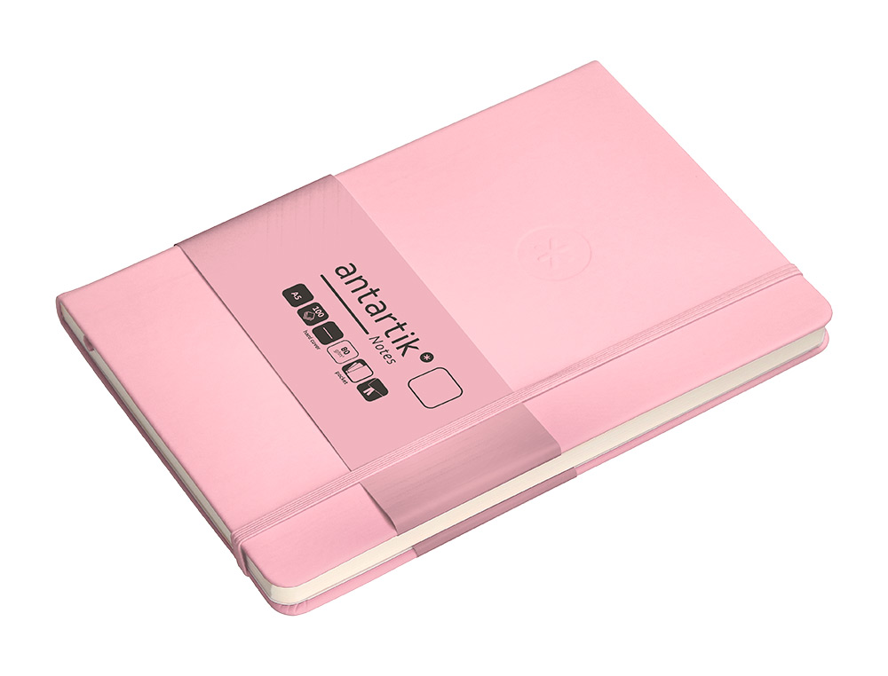 CUADERNO CON GOMILLA ANTARTIK NOTES TAPA DURA A5 HOJAS LISAS ROSA PASTEL 100 HOJAS 80 GR FSC