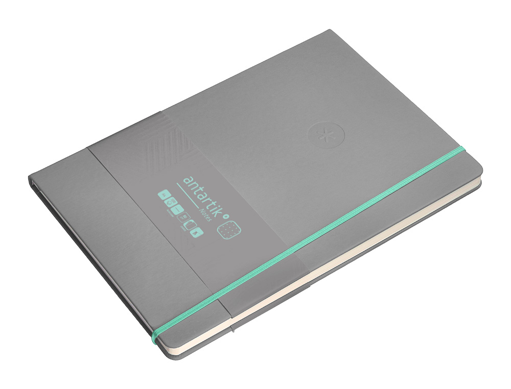 CUADERNO CON GOMILLA ANTARTIK NOTES TAPA DURA A4 HOJAS PUNTOS GRIS Y TURQUESA 100 HOJAS 80 GR FSC