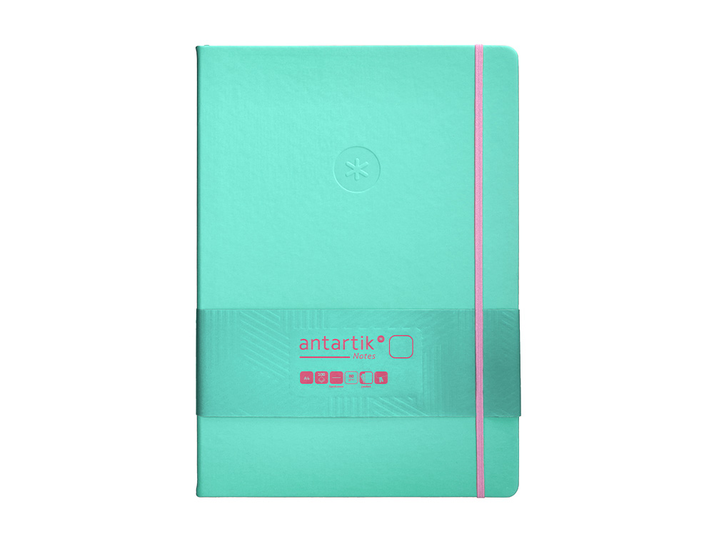 CUADERNO CON GOMILLA ANTARTIK NOTES TAPA DURA A4 HOJAS LISAS ROSA Y TURQUESA 100 HOJAS 80 GR FSC