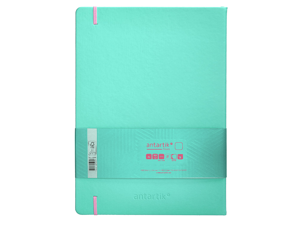 CUADERNO CON GOMILLA ANTARTIK NOTES TAPA DURA A4 HOJAS LISAS ROSA Y TURQUESA 100 HOJAS 80 GR FSC