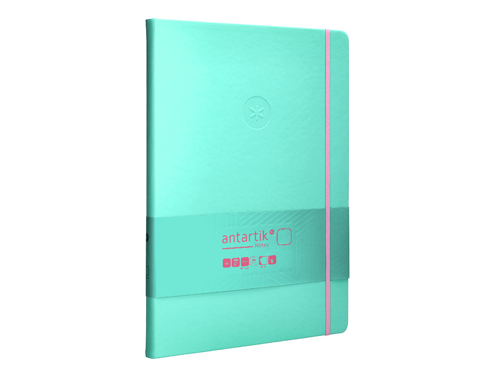 CUADERNO CON GOMILLA ANTARTIK NOTES TAPA DURA A4 HOJAS LISAS ROSA Y TURQUESA 100 HOJAS 80 GR FSC