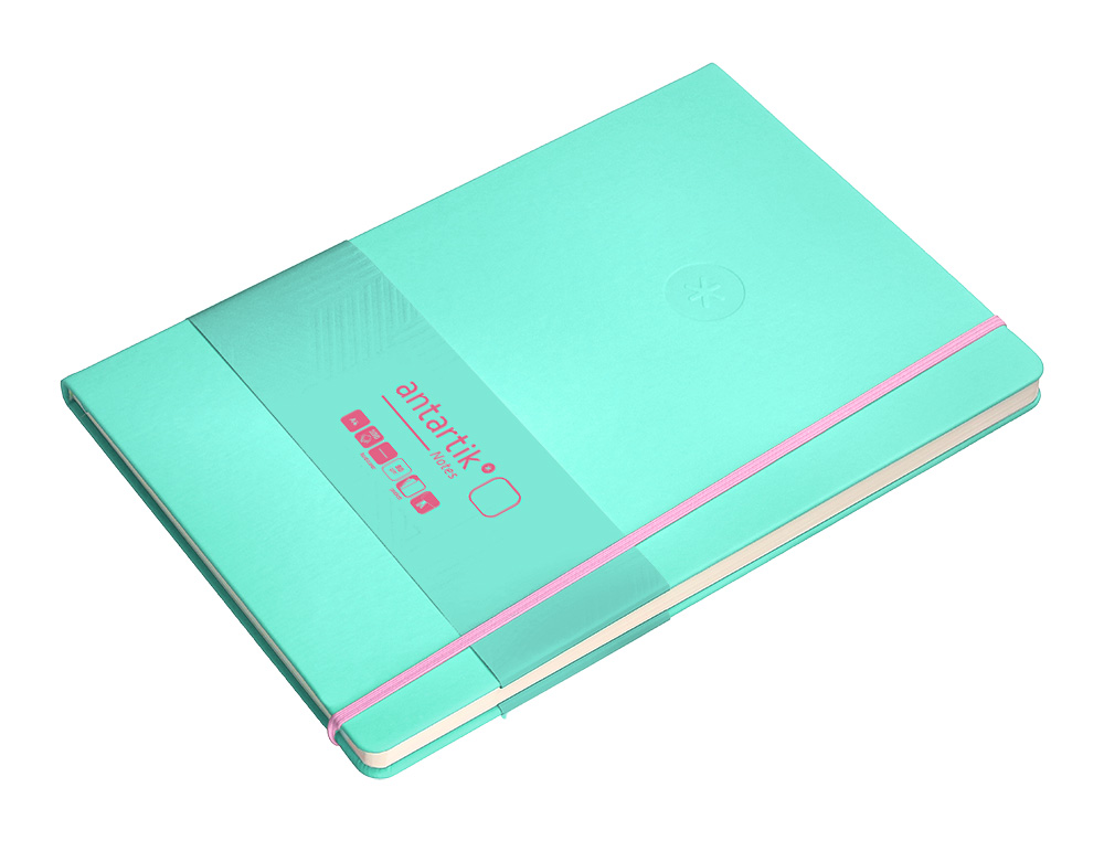 CUADERNO CON GOMILLA ANTARTIK NOTES TAPA DURA A4 HOJAS LISAS ROSA Y TURQUESA 100 HOJAS 80 GR FSC