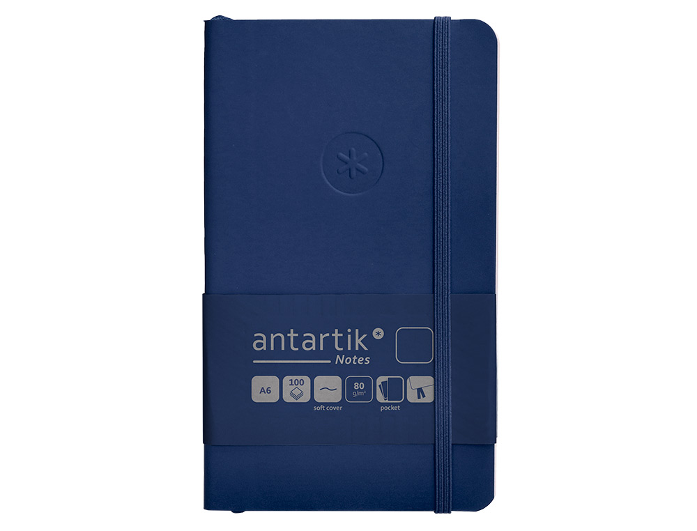 CUADERNO CON GOMILLA ANTARTIK NOTES TAPA BLANDA A6 HOJAS LISAS AZUL MARINO 100 HOJAS 80 GR FSC