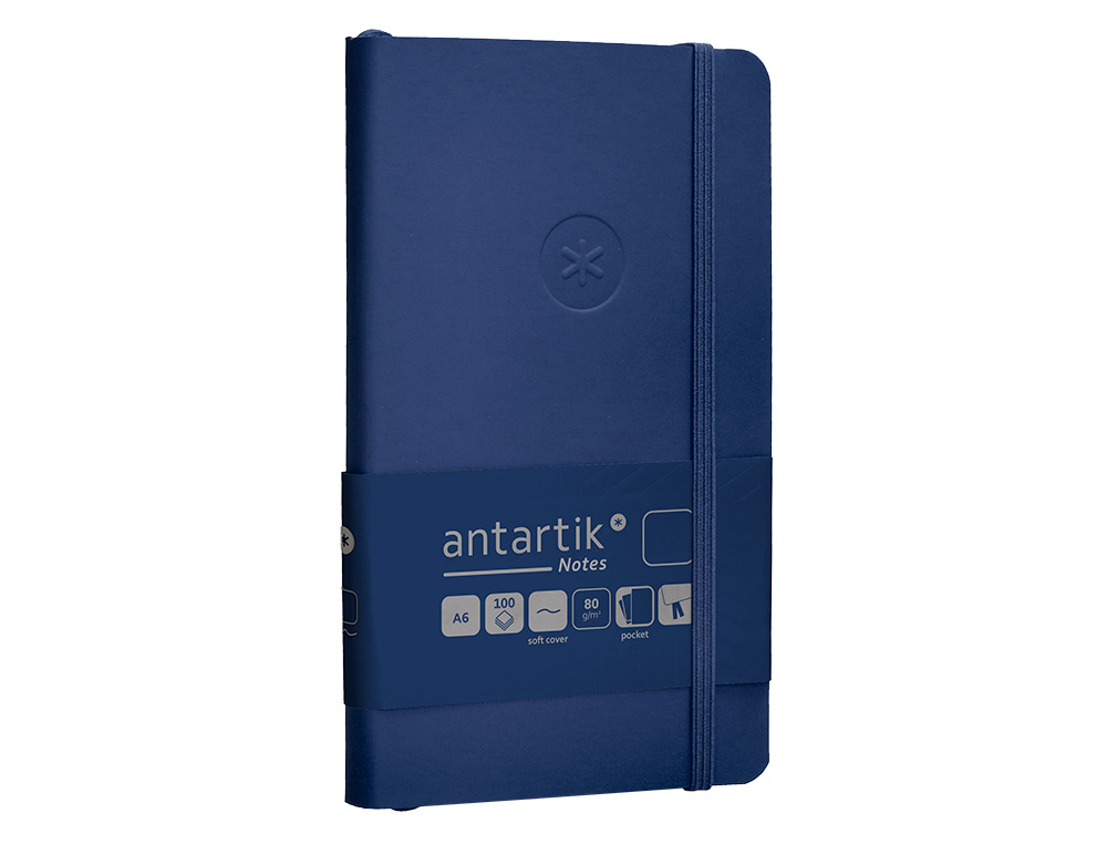CUADERNO CON GOMILLA ANTARTIK NOTES TAPA BLANDA A6 HOJAS LISAS AZUL MARINO 100 HOJAS 80 GR FSC