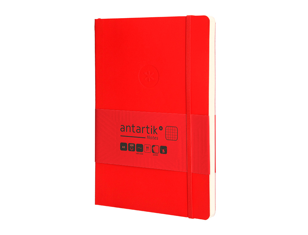 CUADERNO CON GOMILLA ANTARTIK NOTES TAPA BLANDA A5 HOJAS CUADRICULA ROJO 80 HOJAS 80 GR FSC