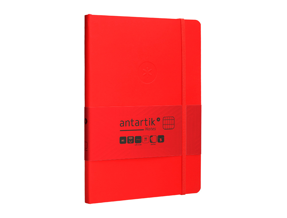 CUADERNO CON GOMILLA ANTARTIK NOTES TAPA BLANDA A5 HOJAS CUADRICULA ROJO 80 HOJAS 80 GR FSC
