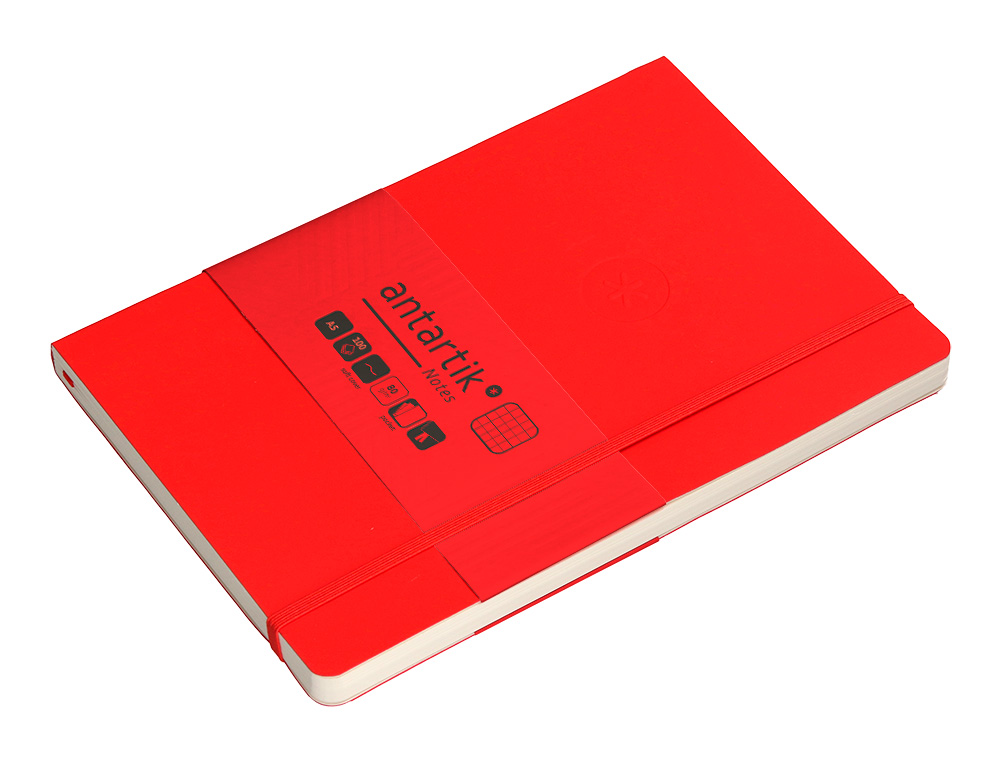 CUADERNO CON GOMILLA ANTARTIK NOTES TAPA BLANDA A5 HOJAS CUADRICULA ROJO 80 HOJAS 80 GR FSC
