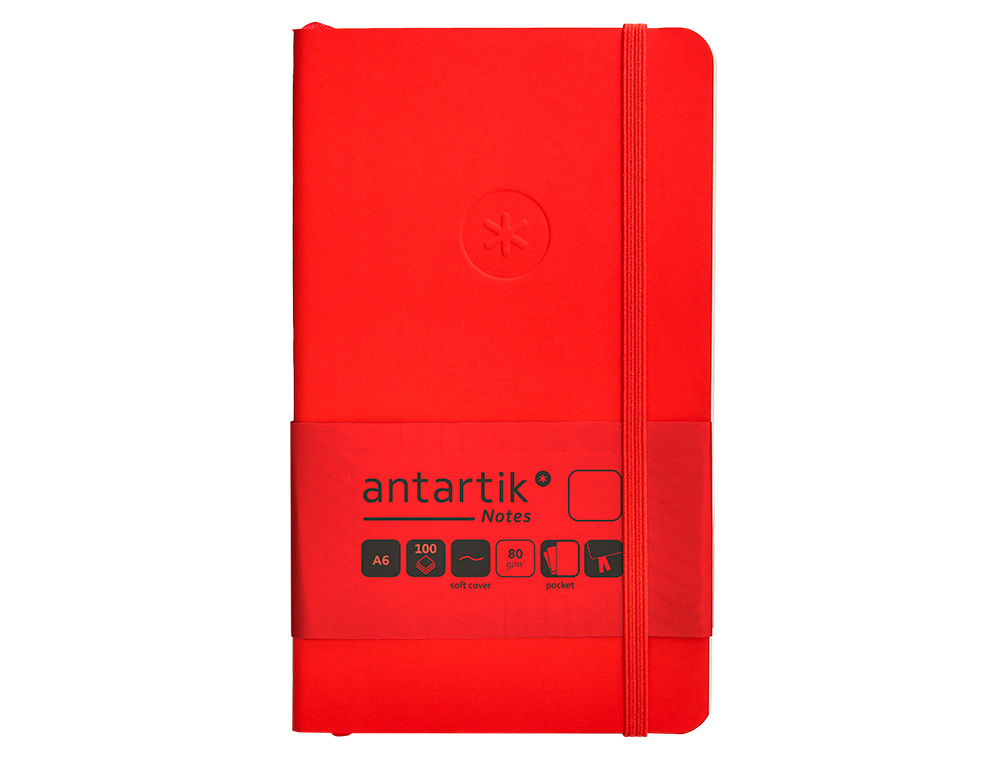 CUADERNO CON GOMILLA ANTARTIK NOTES TAPA BLANDA A6 HOJAS LISAS ROJO 100 HOJAS 80 GR FSC