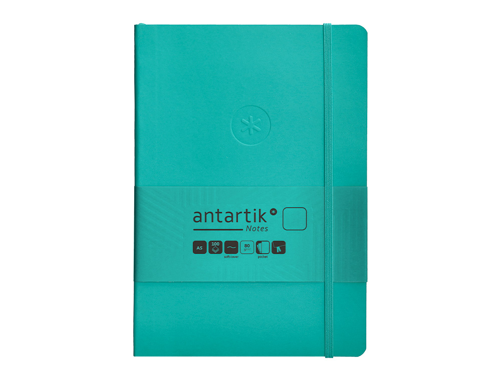 CUADERNO CON GOMILLA ANTARTIK NOTES TAPA BLANDA A5 HOJAS LISAS TURQUESA 80 HOJAS 80 GR FSC